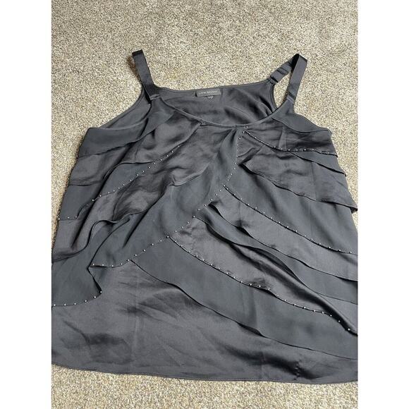 Lane Bryant Women TANK TOP Layered Ruffle Studded Black Shine Size 24 - Picture 1 of 8
